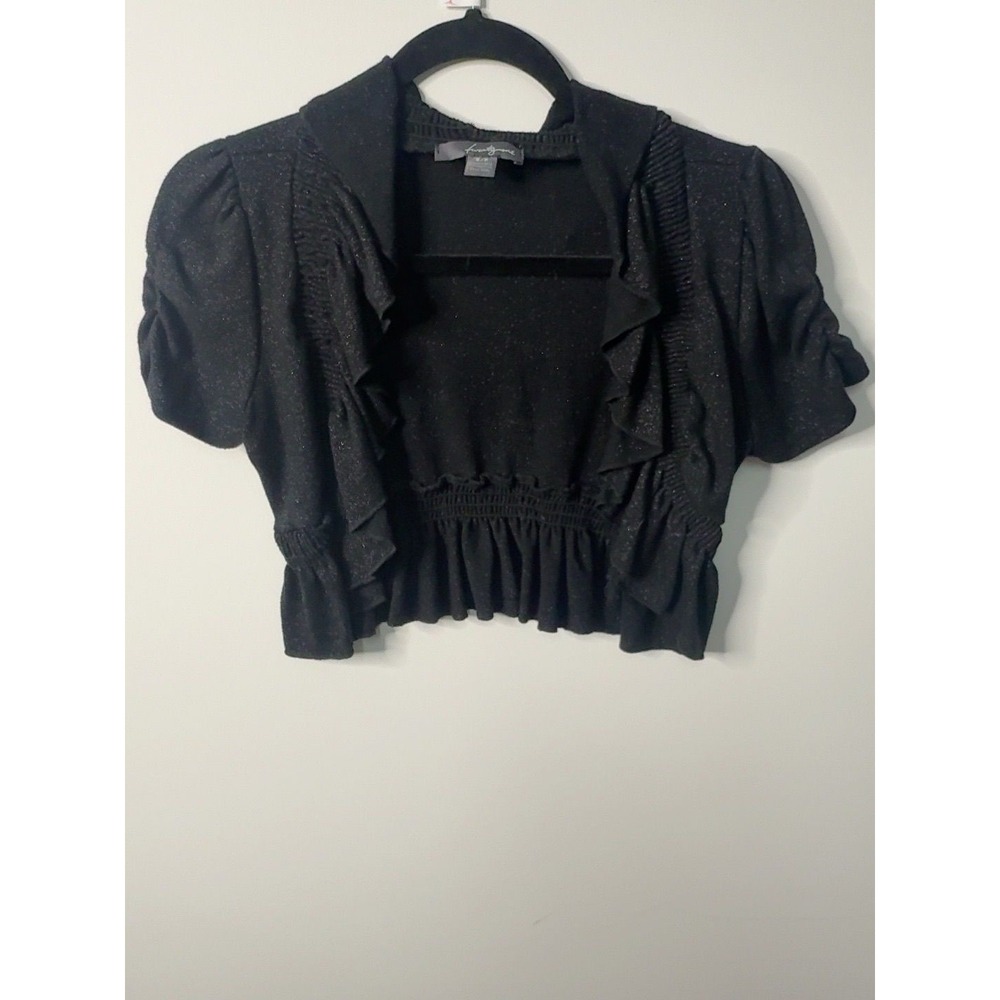 Twenty One Black Sparkle Open Ruffle Cropped Cardigan Small